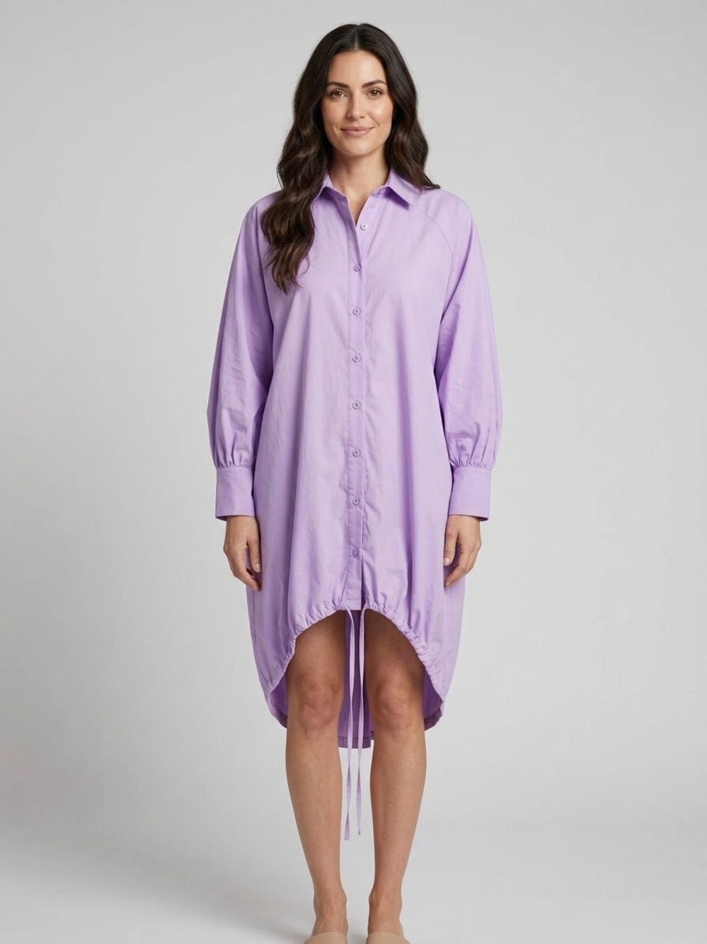 Love Highlight Purple Balloon Dress Shirt High-Low Long Sleeve Size REG